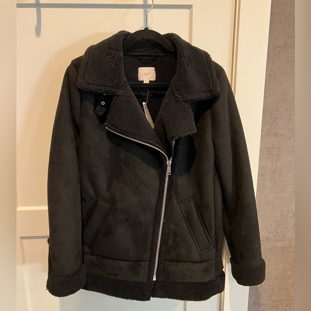 NEW LOFT Faux Shearling Suede Aviator 3/4 Jacket